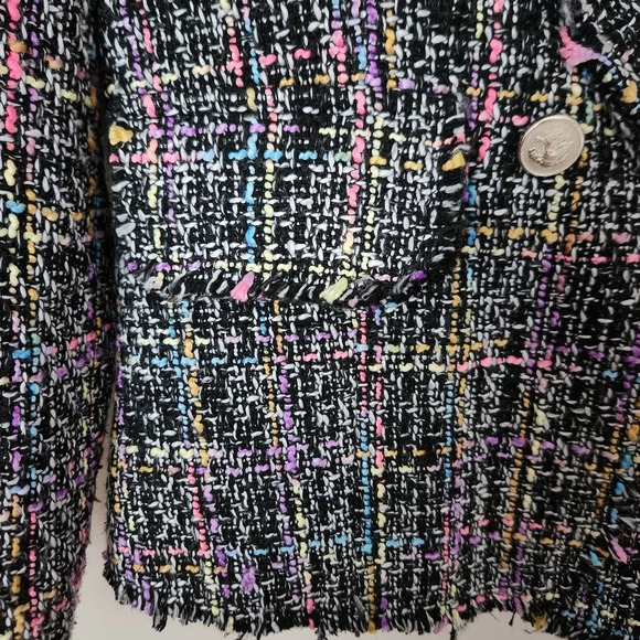 Vici | Multi Colored Fringe Raw Edge Double Breasted Tweed Blazer - Size M - Picture 4 of 11